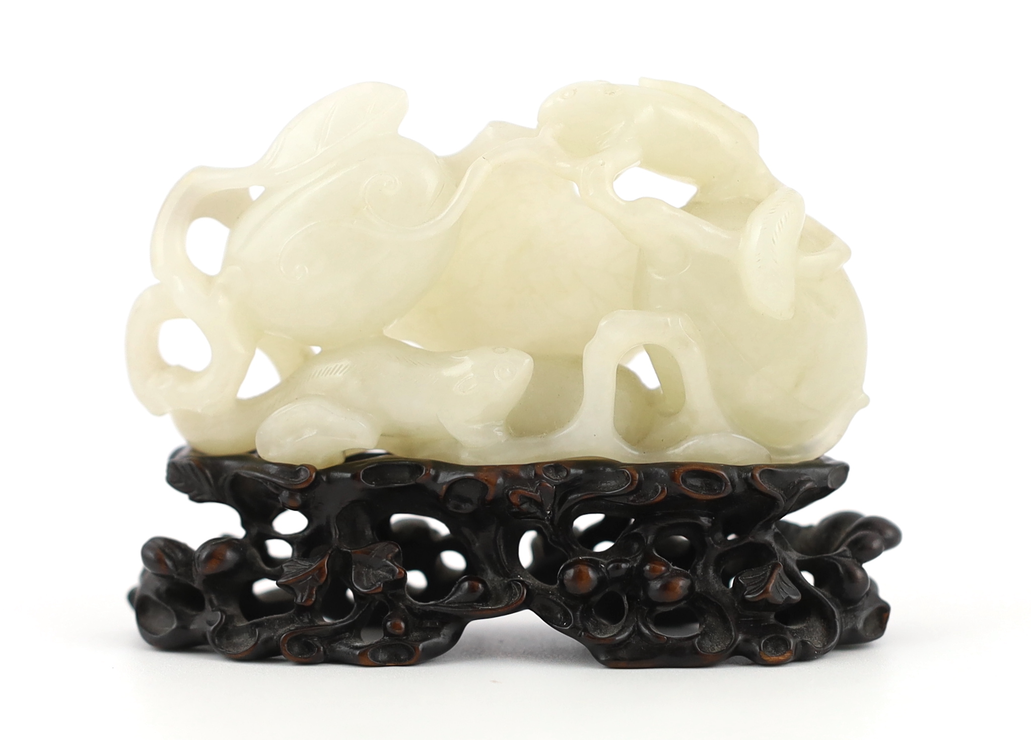 A Chinese white jade carving of a cluster of melons, 18th century